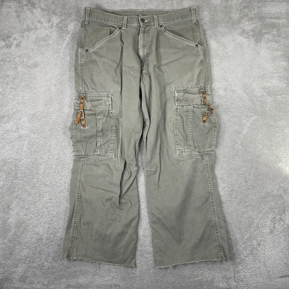 Polo Ralph Lauren Freighter Cargo Pants Mens 32x27 Green Y2K Leather Buckle
